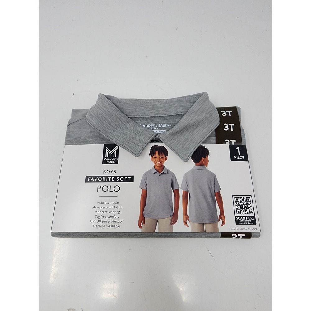 Member's Mark Boys Polo Shirt Grey Polyester Blend Casual Size 3T